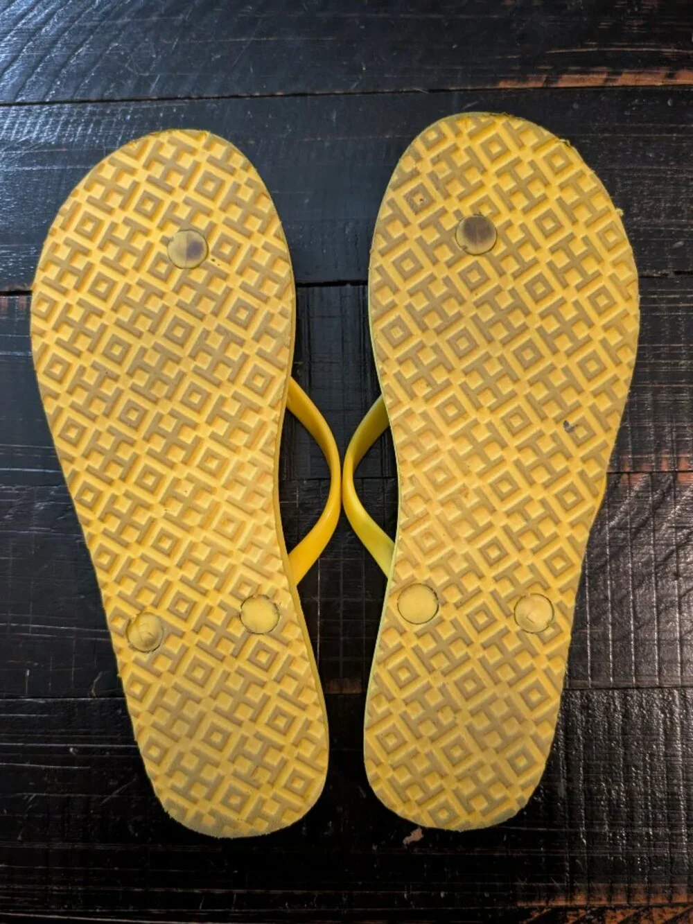 Tory Burch Sunlight Yellow/Check In Plaid Flip Flops, Size 9